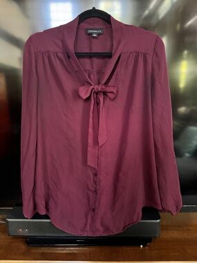 Tie-Neck Blouse in Burgundy by Fortune + Ivy